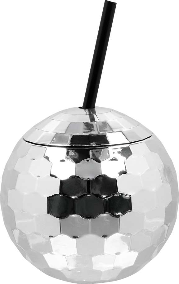 Gobelet boule disco avec paille or 650ml - Vegaooparty