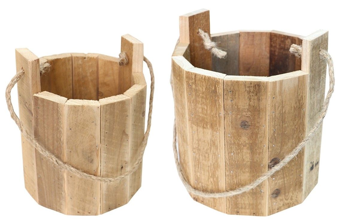 Chaks 10988, Set de 2 Seaux en bois naturel 16cm & 18cm