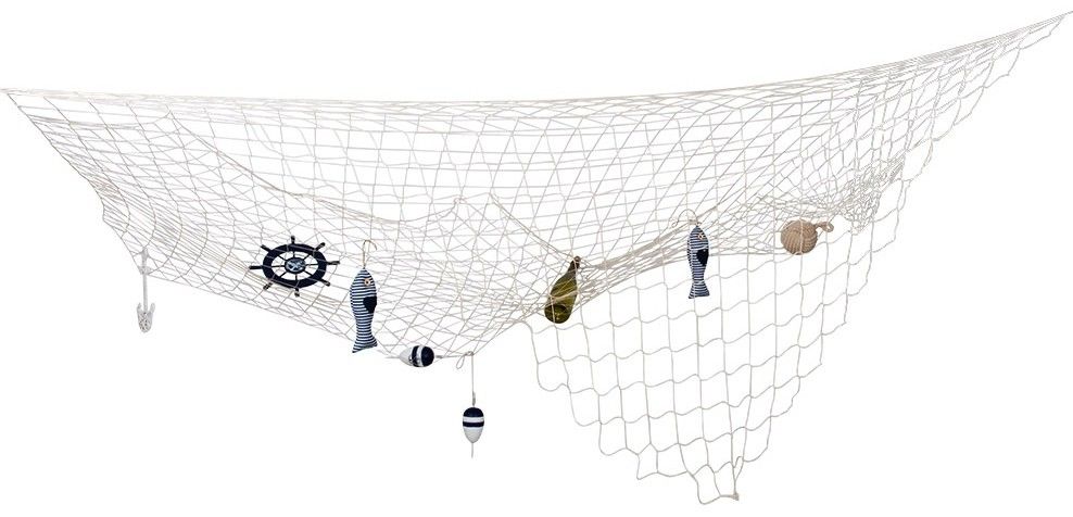Filet de pêche avec 3 flotteurs en verre décoration marine - Marie Galante