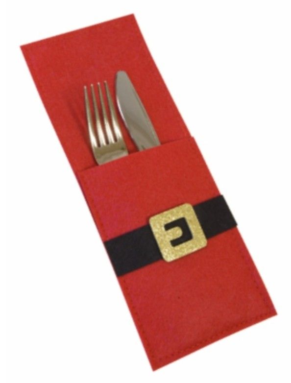 Porte-Couverts ceinture Père Noël en feutrine 25x10cm