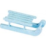 Chaks 0303-93, Sachet de 4 petites Luges 6,5cm en bois, Bleu polaire pailleté