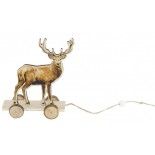 Déco Noël Renne sur socle bois avec roues rondins 11cm