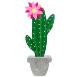 Chaks 10309, Déco Cactus et fleur bois sur socle pot effet ciment 31cm