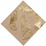 Sachet 16 Serviettes Palmier tropi chic kraft dorure Or 33x33cm