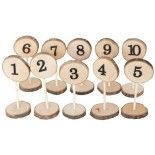 Chaks 10769, Lot de 10 Marque-Tables rondin bois sur tige 13,5cm numérotés de 1 à 10