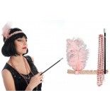 Chaks 11216, Kit Charleston 3 pièces (fume-cigarette, bandeau, collier), Vieux Rose