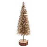 Chaks 11393-81, Sapin enneigé pailleté 21cm sur rondin bois, Blanc/Or