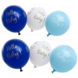 Sachet de 6 Ballons latex Hello Baby ! 27cm, Bleu