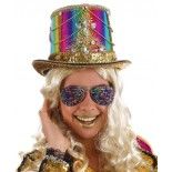 Chapeau Haut de Forme Crazy Cabaret, strass Multicolores