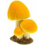 Trois Champignons Jaune bombés factices sur socle 17cm