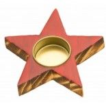 Bougeoir Etoile en bois brillant 12cm, Rouge