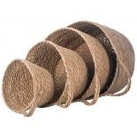 Lot de 4 Paniers ronds en jonc naturel avec anse, 32cm et 28cm et 24cm et 18cm