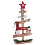 Centre de table Joyeux Noël sapin/gnome en bois 43cm