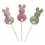 Stick lapin pompom vichy 30cm coloré sur pic, assorti (x1)