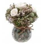 Déco Bouquet Fleurs blanches Margot séchées 15cm dans Pot en verre