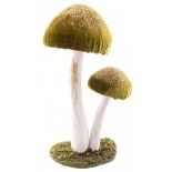 Deux Champignons fins fairy velours pailletés or sur socle, Vert 25cm