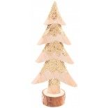 Grand Sapin en bois pailleté Or sur rondin 26cm