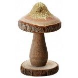 Champignon en bois foncé pailleté or sur socle 12,5cm