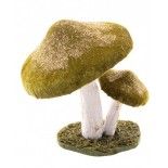 Deux Champignons fairy velours pailletés or sur socle, Vert 17cm