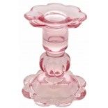 LOT de 12 Bougeoirs flambeaux FLEUR verre sur pied 10cm, Rose Water 