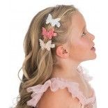 Set de 3 Barrettes Papillon Blanc/Beige/Rose