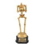 Statuette Trophée Squelette Halloween plastique doré 18 cm