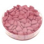 Boite ronde 150g dragées mini-coeur au choco - ROSE nacré brillant