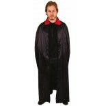 Cape tissu polyester satiné noire avec col rouge 140cm, adulte