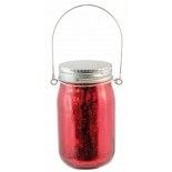 Chaks 1628, Lanterne Bocal en verre avec anse et 5 Leds, Rouge