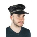 P'TIT Clown re17105 - Casquette de biker adulte avec chaine, simili cuir noir