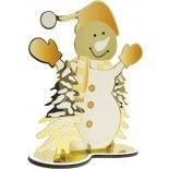 P'TIT Clown re22357, Centre de table effet miroir Sapins et Bonhomme de neige Or