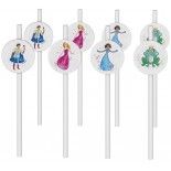 P'TIT Clown re22503 - Lot de 8 pailles anniversaire Princesses