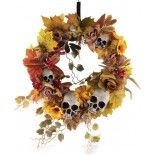 P'TIT Clown re22972 - Couronne de porte feuilles d'automne et crânes de 45 cm