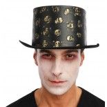 P'TIT Clown re23610 - Chapeau haut de forme steampunk crânes dorés