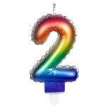 BOUGIE balloon 7cm multicolore avec mèche, chiffre 2