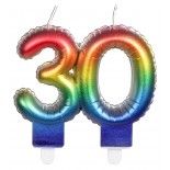 BOUGIE balloon 7cm multicolore avec mèches, 30 ans