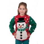 P'TIT Clown re48112, Pull de Noël enfant vert et rouge bonhomme de neige, taille 10/12 ans