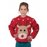 P'TIT Clown re48130, Pull de Noël enfant rouge avec tête de renne, taille 4/6 ans