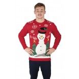 P'TIT Clown re48183, Pull de Noël adulte rouge avec bonhomme de neige, taille XL