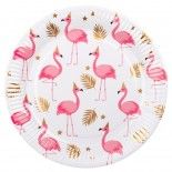 Sachet de 10 assiettes Flamants Roses, rose et or 23 cm