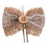 Sachet de 6 petits Noeuds papillon en jute et dentelle 5cm avec ruban