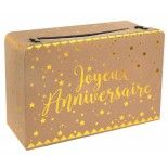 Petite Tirelire valise Joyeux Anniversaire métallisée KRAFT/Or