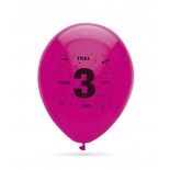 P'TIT Clown re61803, Sachet de 8 ballons 25 cm anniversaire 3 ans multicolores