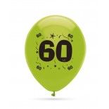 P'TIT Clown re61860, Sachet de 8 ballons 25 cm anniversaire 60 ans multicolores