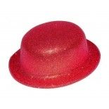 P'TIT Clown re63542 - Chapeau plastique melon adulte, bords arrondis, paillettes, rouge