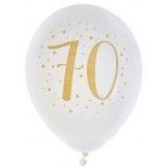 Sachet de 8 ballons Joyeux Anniversaire 70 ans, blanc impression Or