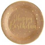 SANTEX 6745-26, Sachet de 10 Assiettes Happy Birthday métal, Kraft/Or