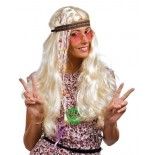 P'TIT Clown re68651 - Perruque hippie femme, raide blonde avec tresse en tissu