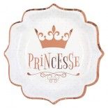 SANTEX 7243-20, Sachet de 10 assiettes Princesses métallisées Rose Gold