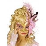 Chaks 52 780603, Masque Venise avec plumes Rose & Or